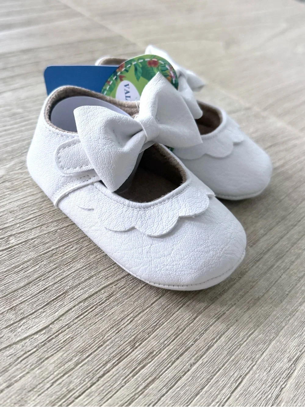 Baby Girls Mary Jane Leather Flats with Bow White